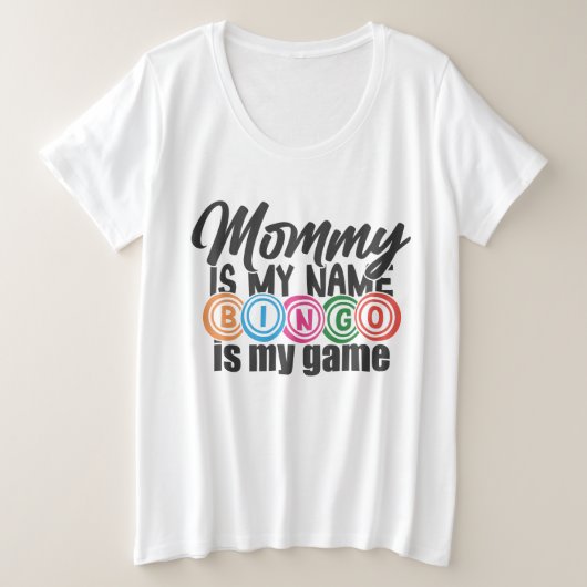 かわいいビンゴママ ワードアート プラスサイズTシャツ (デザイン正面)