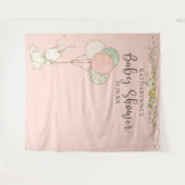 かわいいビンテージうさぎの花のベビーシャワーバックドロップ タペストリー (正面(横))