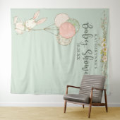 かわいいビンテージうさぎの花のベビーシャワーバックドロップ タペストリー (インサイチュ(横))