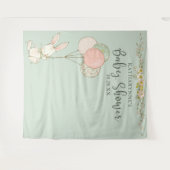 かわいいビンテージうさぎの花のベビーシャワーバックドロップ タペストリー (正面(横))