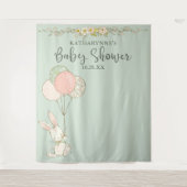 かわいいビンテージうさぎの花のベビーシャワーバックドロップ タペストリー (正面)