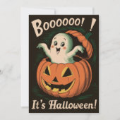 かわいいビンテージのかぼちゃと幽霊のブー ハロウィン シーズンカード (正面)