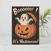 かわいいビンテージのかぼちゃと幽霊のブー ハロウィン シーズンカード (スタンド正面)