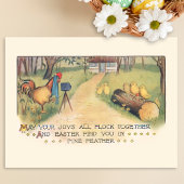 かわいいビンテージのイースターチキンが家族の写真撮影に登場 ポストカード