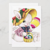 かわいいビンテージのイースターバニーと卵 シーズンカード (正面/裏面)