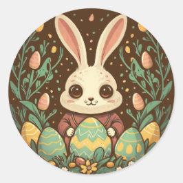 かわいいビンテージのイースターバニー卵の丸いステッカー ラウンドシール