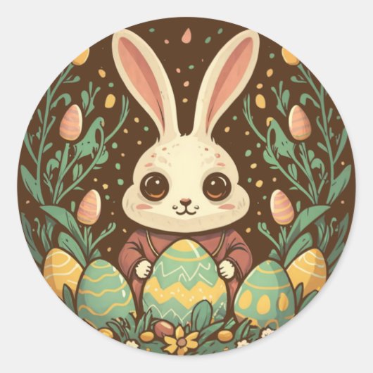 かわいいビンテージのイースターバニー卵の丸いステッカー ラウンドシール (正面)
