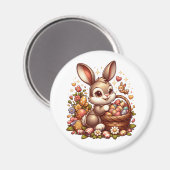 かわいいビンテージのイースターバニー、バスケットと卵 マグネット (正面/裏面)