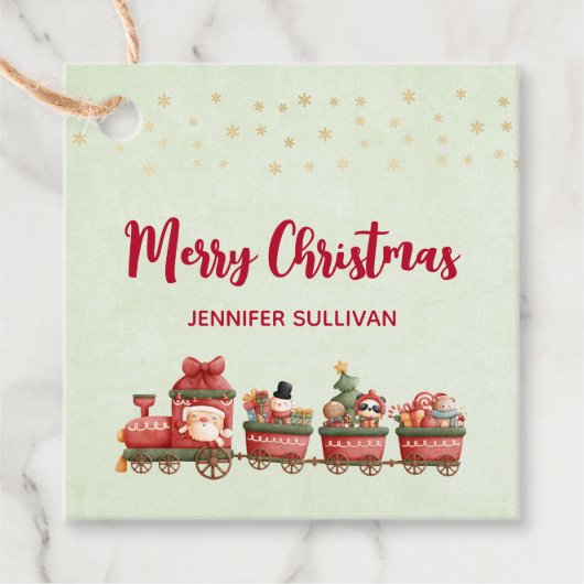 かわいいビンテージのクリスマストレインとおもちゃ フェイバータグ (正面)