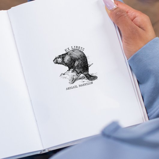 かわいいビンテージのビーバー・エクスリブリス本 ラバースタンプ