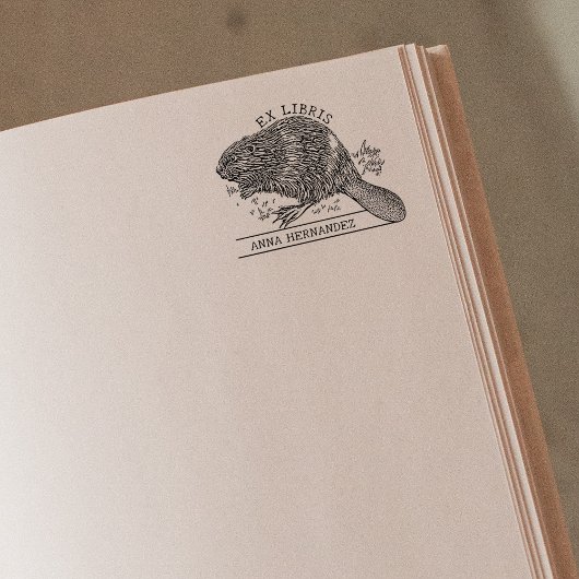 かわいいビンテージのビーバー Ex Libris 図書館の本 ラバースタンプ