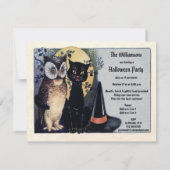 かわいいビンテージのフクロウと猫のハロウィンパーティー 招待状 (裏面)