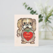 かわいいビンテージのペキニーズの子犬 1950年代のバレンタイン ポストカード (スタンド正面)