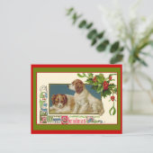 かわいいビンテージのホリデーイラスト - 子犬 シーズンポストカード (スタンド正面)