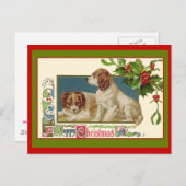 かわいいビンテージのホリデーイラスト - 子犬 シーズンポストカード (正面/裏面)