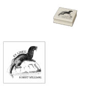 かわいいビンテージのラッコの本のEx Libris ラバースタンプ (押印)