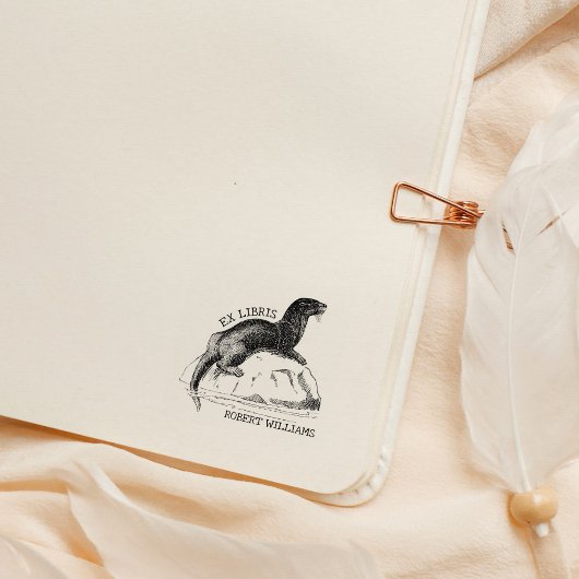 かわいいビンテージのラッコの本 Ex Libris ラバースタンプ
