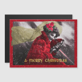 かわいいビンテージの赤い女の子が車を運転 (正面/裏面)