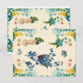 かわいいビンテージの青と黄色の花柄デコパージュ ポストカード (正面/裏面)