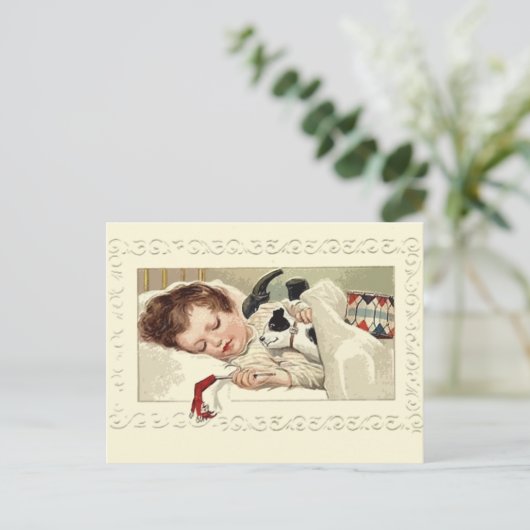 かわいいビンテージイメージオブガールスリーピングホリデーカード ポストカード (スタンド正面)