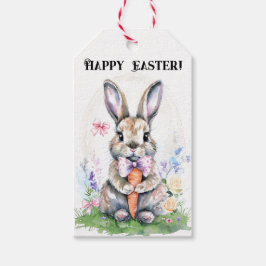 かわいいビンテージイースターバニー ウサギ 水彩画 ギフトタグ