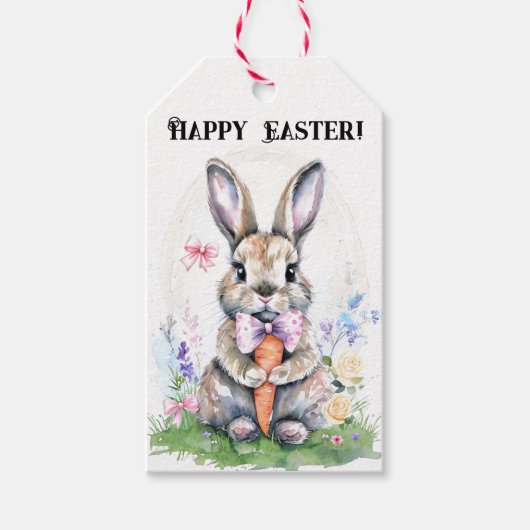 かわいいビンテージイースターバニー ウサギ 水彩画 ギフトタグ (正面)