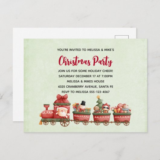 かわいいビンテージクリスマストレインとおもちゃの招待状 インビテーションポストカード (正面/裏面)