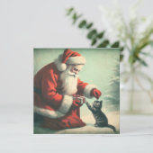 かわいいビンテージサンタクロースと子猫 カード (スタンド正面)