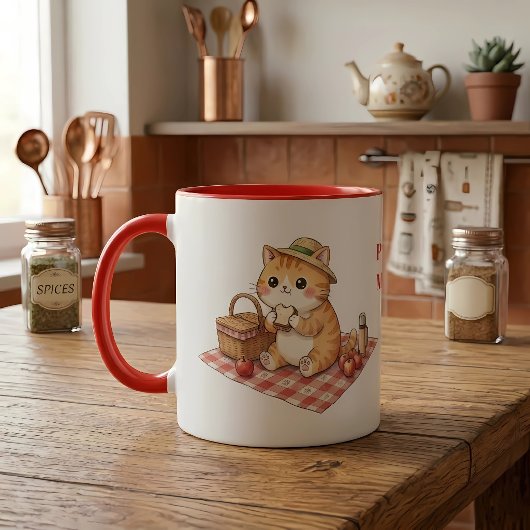 かわいいビンテージジンジャーネコピクニックマグ マグカップ