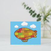 かわいいビンテージスタイルの飛行船風船イラスト ポストカード (スタンド正面)