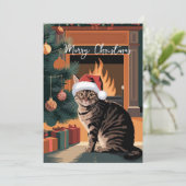 かわいいビンテージタビー猫のクリスマスカード シーズンカード (スタンド正面)