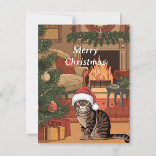 かわいいビンテージタビー猫クリスマスカード シーズンカード