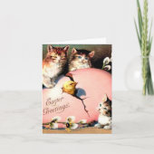 かわいいビンテージ子猫のイースター挨拶 カード (正面)