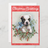 かわいいビンテージ犬のクリスマスグリーティング シーズンカード (正面/裏面)