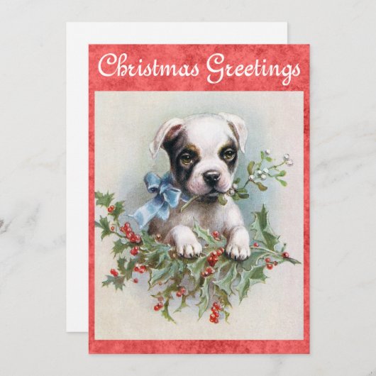 かわいいビンテージ犬のクリスマスグリーティング シーズンカード (正面/裏面)
