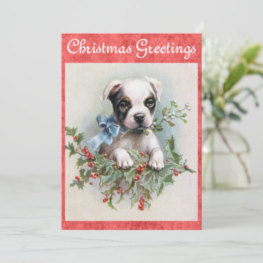 かわいいビンテージ犬のクリスマスグリーティング シーズンカード (スタンド正面)