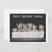 かわいいビンテージ猫の誕生日ティーパーティー ポストカード (正面/裏面)