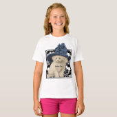 かわいいビンテージ猫 青い帽子 ファッションディーバ Tシャツ (正面フル)