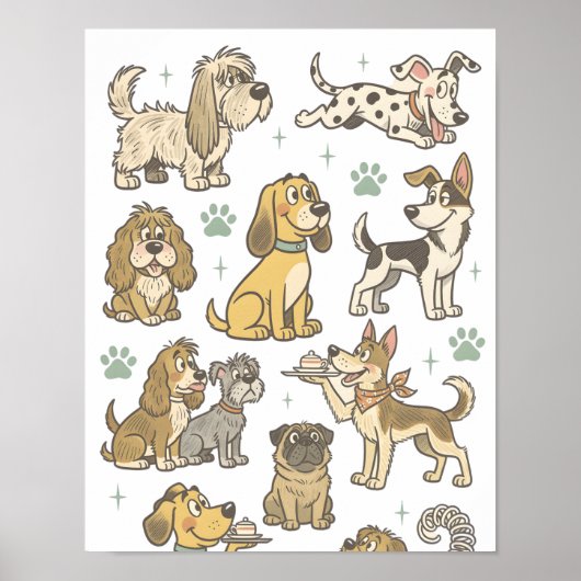 かわいいビンテージ風キャラクター犬のクリップアート集 ポスター (正面)