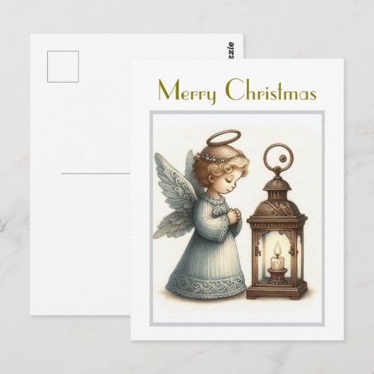 かわいいビンテージ クリスマスの天使 ポストカード (正面/裏面)