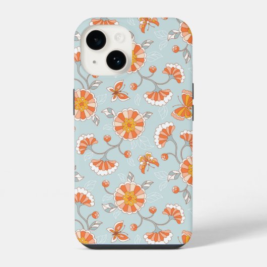 かわいいビンテージ フラワー 蝶柄 iPhoneケース (裏面)