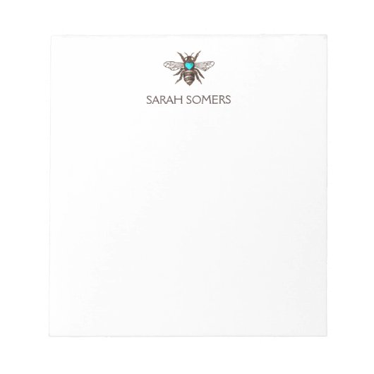 かわいいビーとターコイズハート自然 パーソナライズされた ノートパッド (正面)