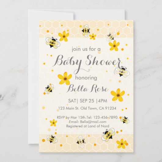 かわいいビーをテーマにしたベビーシャワー招待状 招待状 (正面)