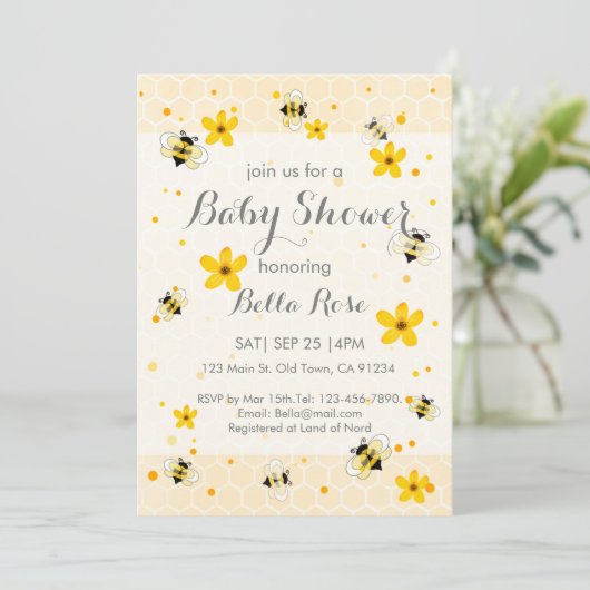 かわいいビーをテーマにしたベビーシャワー招待状 招待状 (スタンド正面)