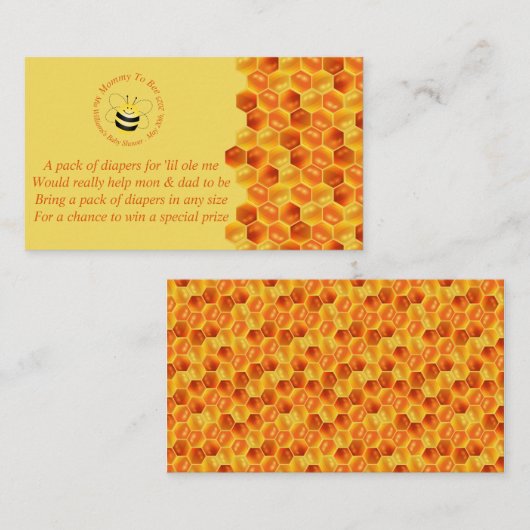 かわいいビーをテーマにした赤ちゃんシャワーおむつラッフルカード エンクロージャーカード (正面/裏面)