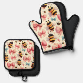 かわいいビーオーブンミッツ&ポットホルダー 鍋つかみ&鍋敷きセット (正面/裏面)