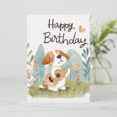 かわいいビーグルとギターハッピーバースデー シーズンカード (スタンド正面)