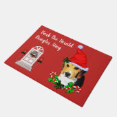 かわいいビーグルのクリスマス ドアマット (アングル)