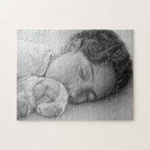 かわいいビーグルの子犬と甘い眠る小さな女の子 ジグソーパズル (横)