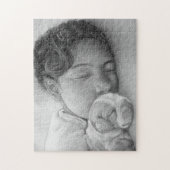 かわいいビーグルの子犬と甘い眠る小さな女の子 ジグソーパズル (縦)